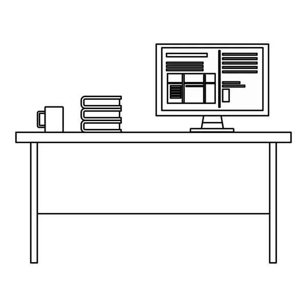 桌面电脑家具装饰黑白 — 图库矢量图片