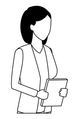 Holding iş kadını yüzü siyah ve beyaz kağıtlar