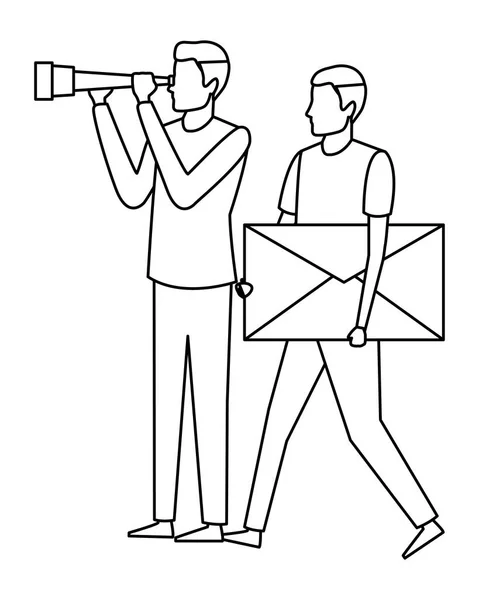 Muži s obálkou a dalekohled — Stockový vektor