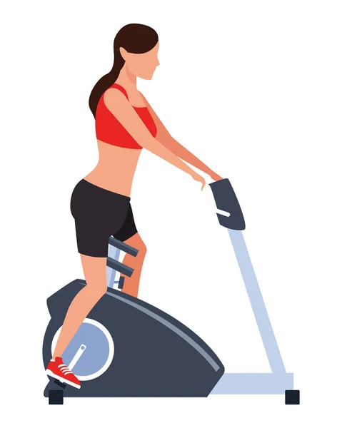 Kvinna som tränar på gym maskin — Stock vektor