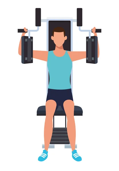 Hombre haciendo ejercicio en la máquina de gimnasio — Vector de stock