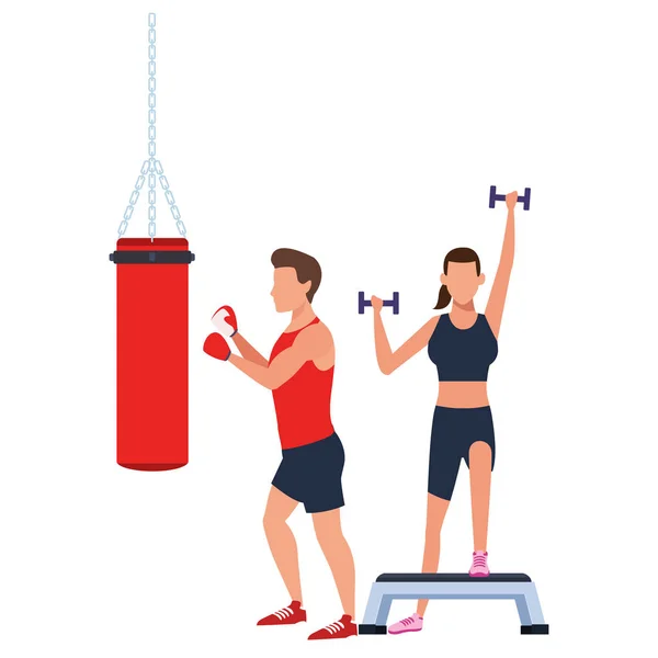 Couple working out in the gym — Stock Vector