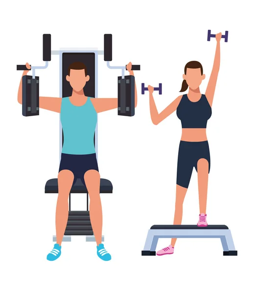 Couple working out in the gym — Stock Vector