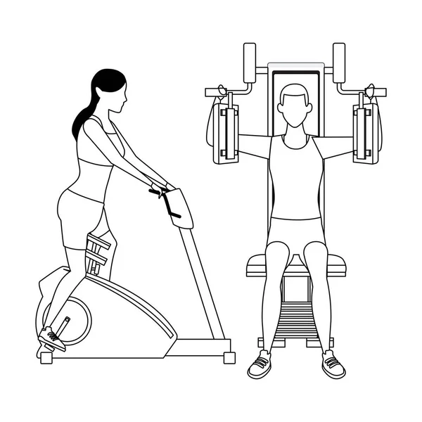 Couple working out in the gym — Stock Vector