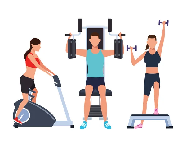 Grupo de personas que hacen ejercicio en el gimnasio — Vector de stock