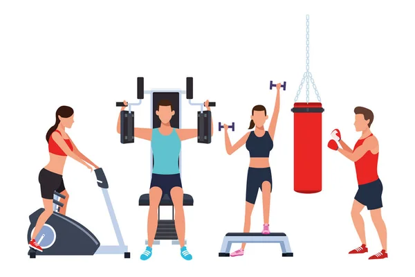 Grupo de personas que hacen ejercicio en el gimnasio — Vector de stock