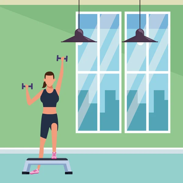 Kvinna tränar i gymmet — Stock vektor
