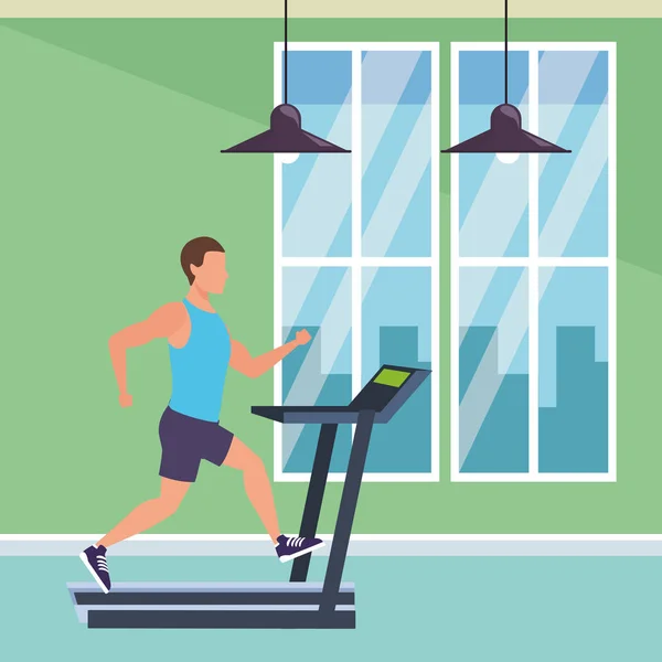 Hombre haciendo ejercicio en la máquina de gimnasio — Vector de stock