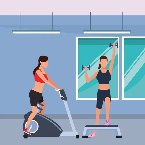 Femmes travaillant dans la salle de gym — Image vectorielle