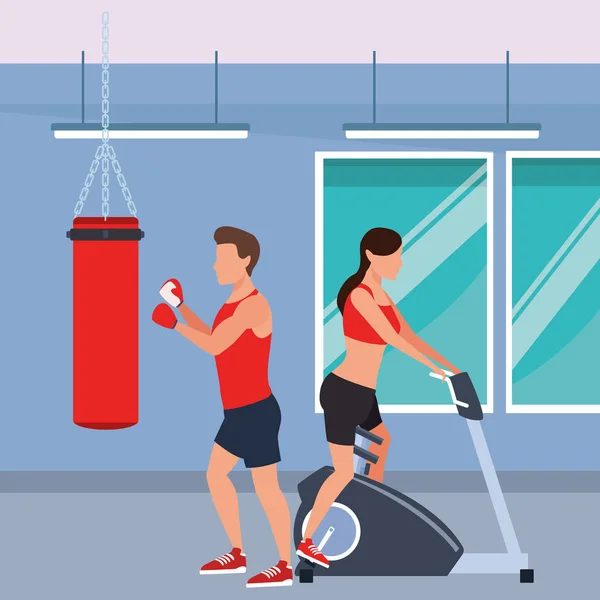 Paar trainen in de sportschool — Stockvector