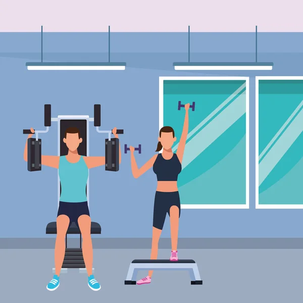 Couple travaillant dans la salle de gym — Image vectorielle