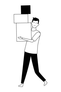 siyah beyaz genç adam çizgi film