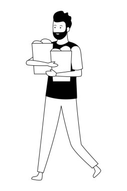 siyah beyaz genç adam çizgi film