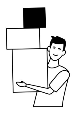 siyah beyaz genç adam çizgi film