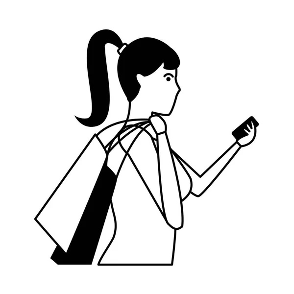 Dessin animé jeune femme en noir et blanc — Image vectorielle
