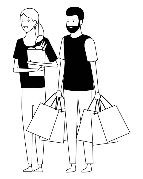 Amor casal desenhos animados em preto e branco —  Vetores de Stock