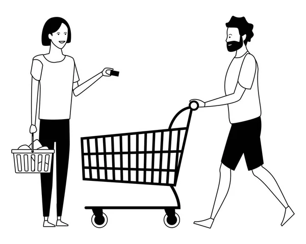 Amor casal desenhos animados em preto e branco —  Vetores de Stock