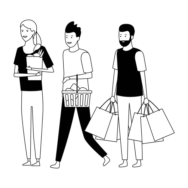 Casual people dessin animé en noir et blanc — Image vectorielle