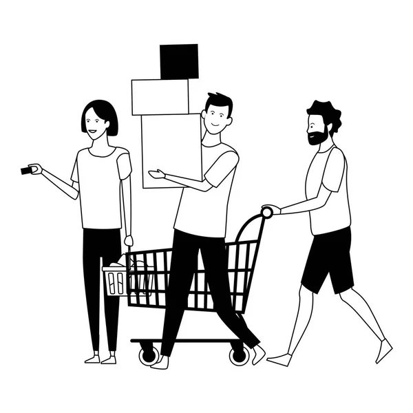 Casual people dessin animé en noir et blanc — Image vectorielle