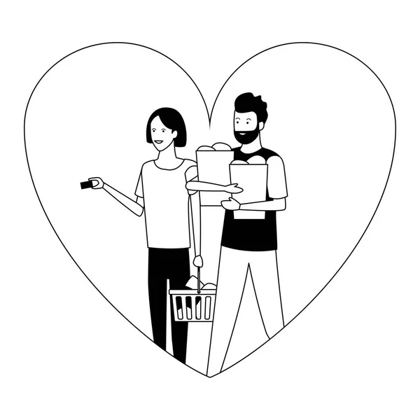 Amor pareja de dibujos animados en blanco y negro — Archivo Imágenes Vectoriales