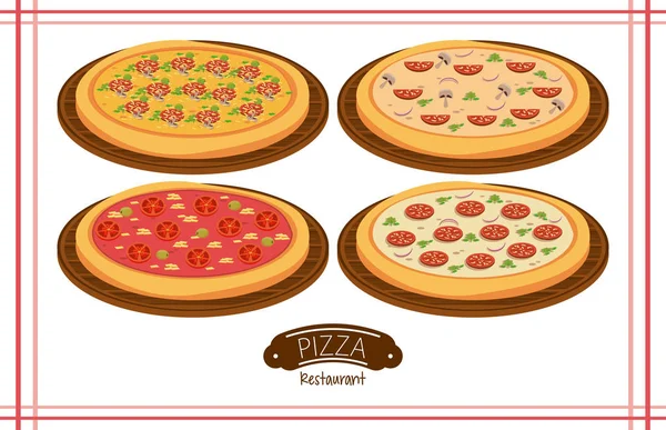 Pizza e ingredientes establecen iconos — Vector de stock