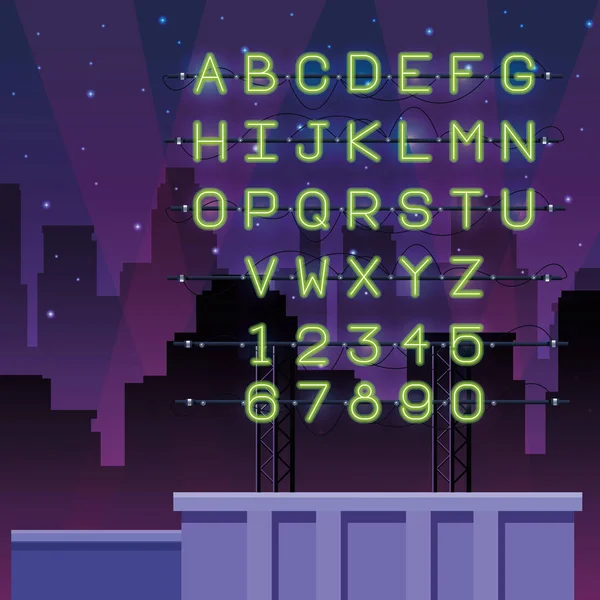 Neonljus alfabetet teckensnitt — Stock vektor