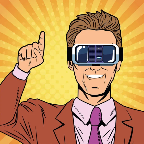 Biznesmen wirtualnej rzeczywistości pop kreskówka — Wektor stockowy