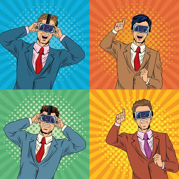 Biznesmeni wirtualnej rzeczywistości pop kreskówka — Wektor stockowy