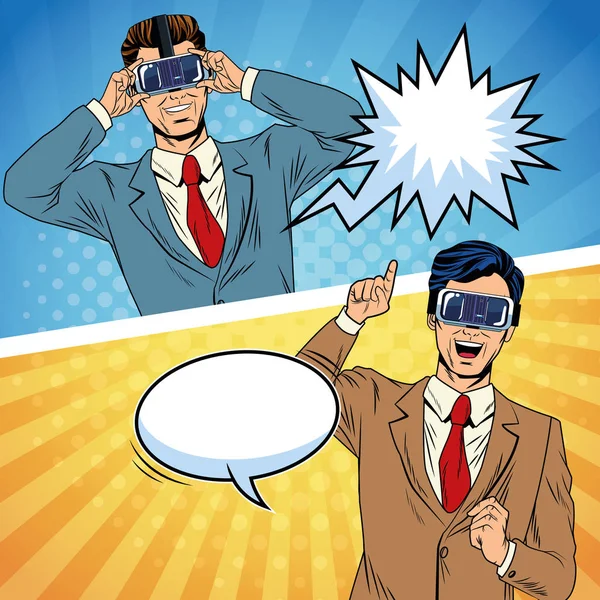 Biznesmeni wirtualnej rzeczywistości pop kreskówka — Wektor stockowy