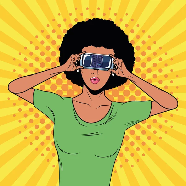Mujer con tecnología de gafas de realidad virtual — Archivo Imágenes Vectoriales