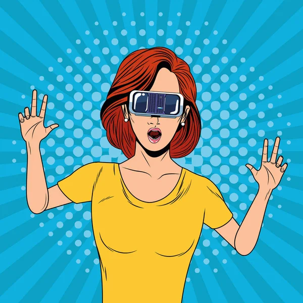 Mulher com tecnologia de óculos de realidade virtual — Vetor de Stock