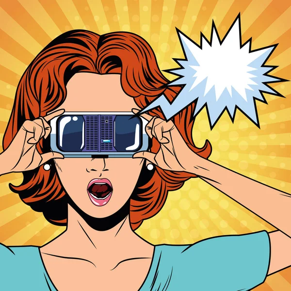 Mulher com tecnologia de óculos de realidade virtual — Vetor de Stock
