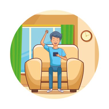 Genç adam akıllı telefon kullanıyor.