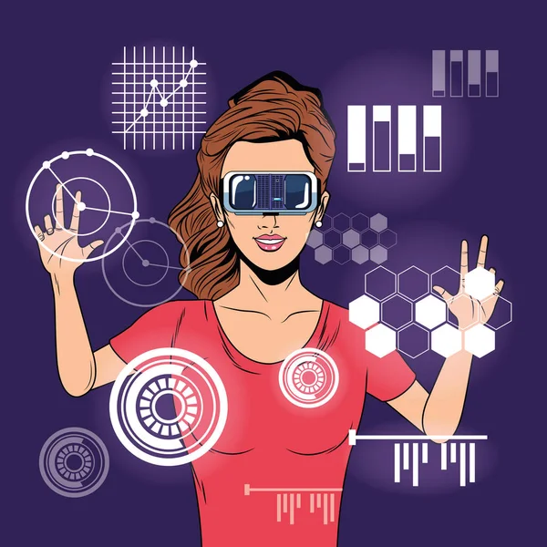 Kobieta używająca okularów wirtualnej rzeczywistości — Wektor stockowy