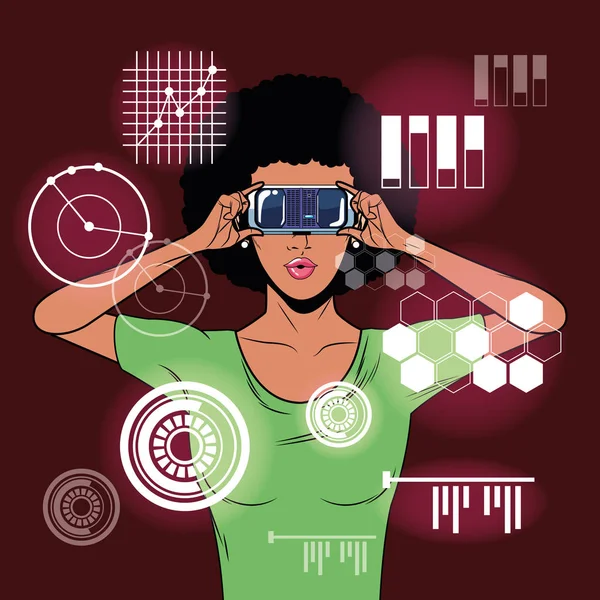 Mulher usando óculos de realidade virtual — Vetor de Stock