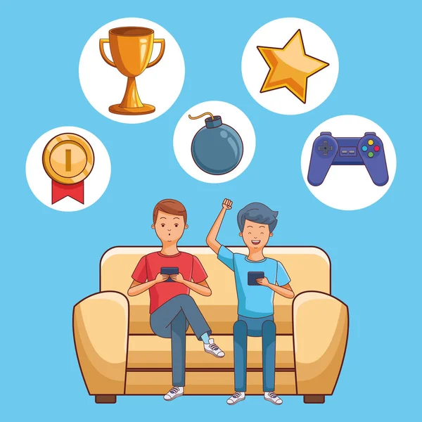 Tieners en smartphone games — Stockvector