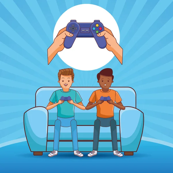 Подростки играют в видеоигры — стоковый вектор