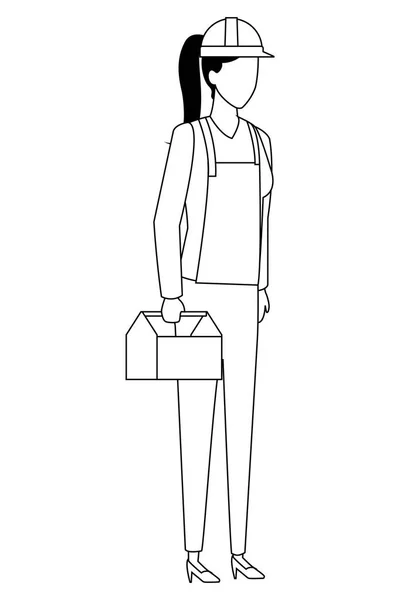Mujer de construcción trabajadora avatar en blanco y negro — Vector de stock