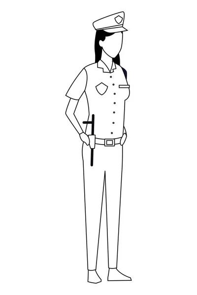 Police officer woman worker avatar in black and white — Stock Vector