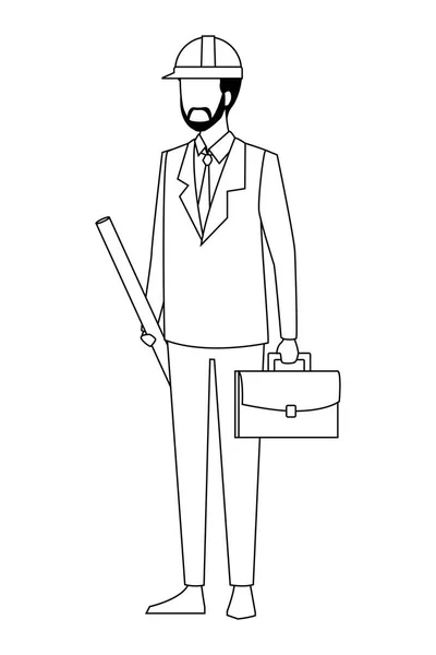 Architect worker avatar in black and white — Stock Vector