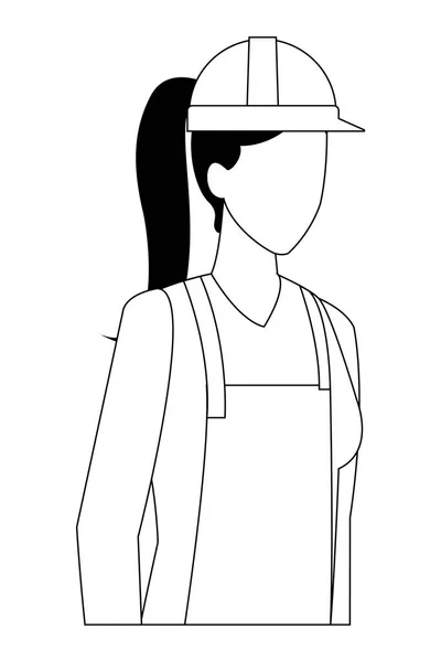 Budowa kobiety pracownik pracownik avatar czarno-białe — Wektor stockowy