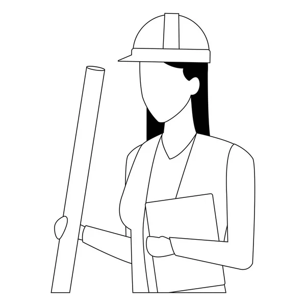 Architect worker avatar in black and white — Stock Vector