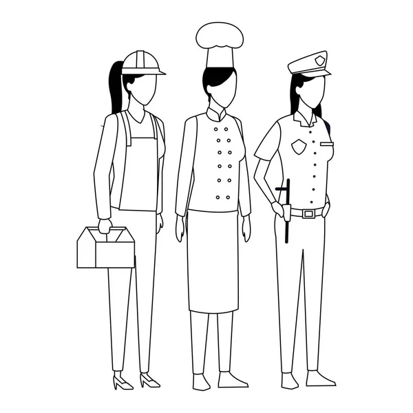 Emplois et professions avatar en noir et blanc — Image vectorielle