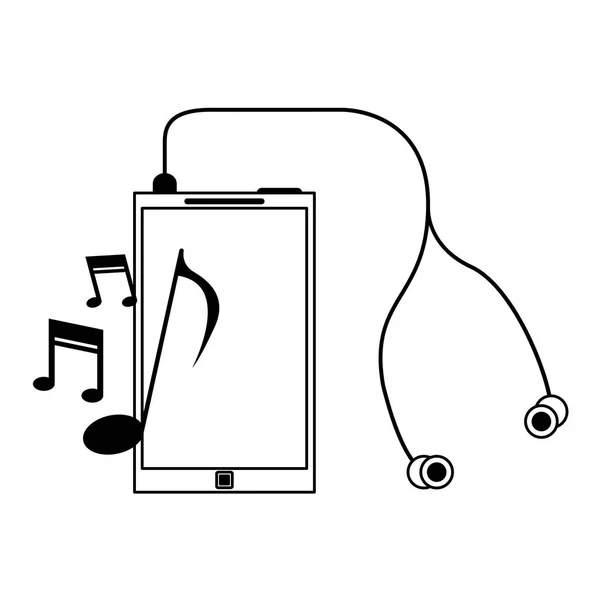 Música y smartphone blanco y negro — Vector de stock