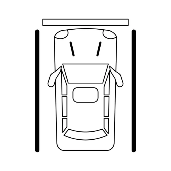 Coche estacionado símbolo de vista superior en blanco y negro — Vector de stock