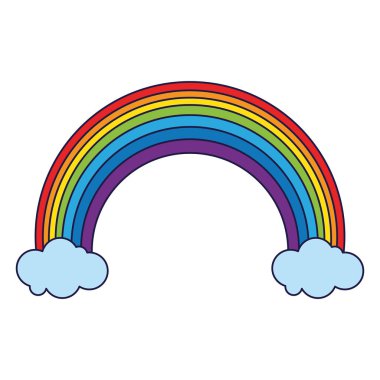 Gökkuşağı ve bulutlar mavi çizgiler çizgi film