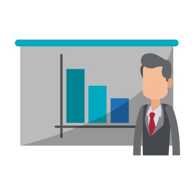 işadamı ile istatistik grafik beyaz tahta üzerinde