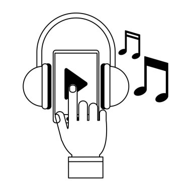 Müzik ve smartphone siyah ve beyaz