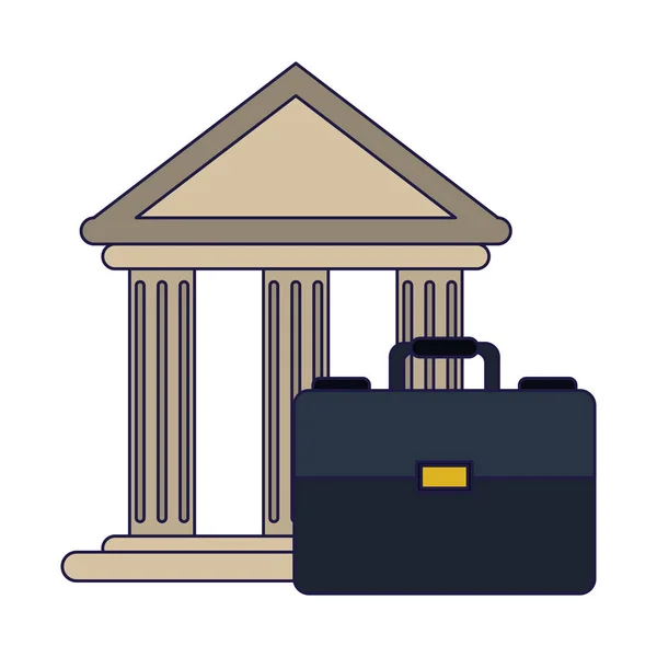 Bankgebäude und Aktenkoffer Symbol blaue Linien — Stockvektor