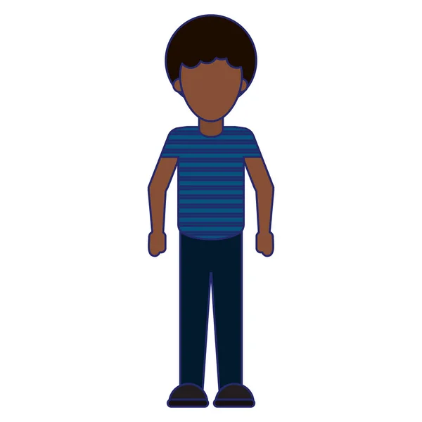 Jeune homme dessin animé lignes bleues sans visage — Image vectorielle